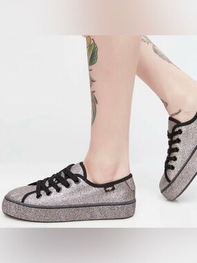 Rocket Dog Glitter Platform Sneakers - Silver with Black Trim